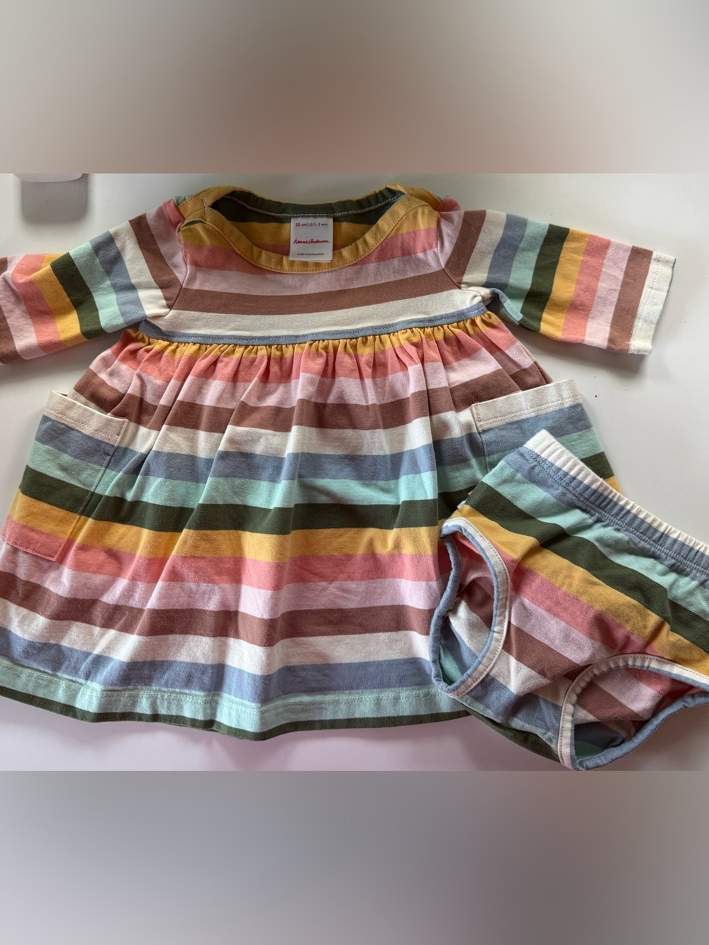 Hanna Andersson Rainbow Stripe Dress & Bloomer Set - Pastel Multi